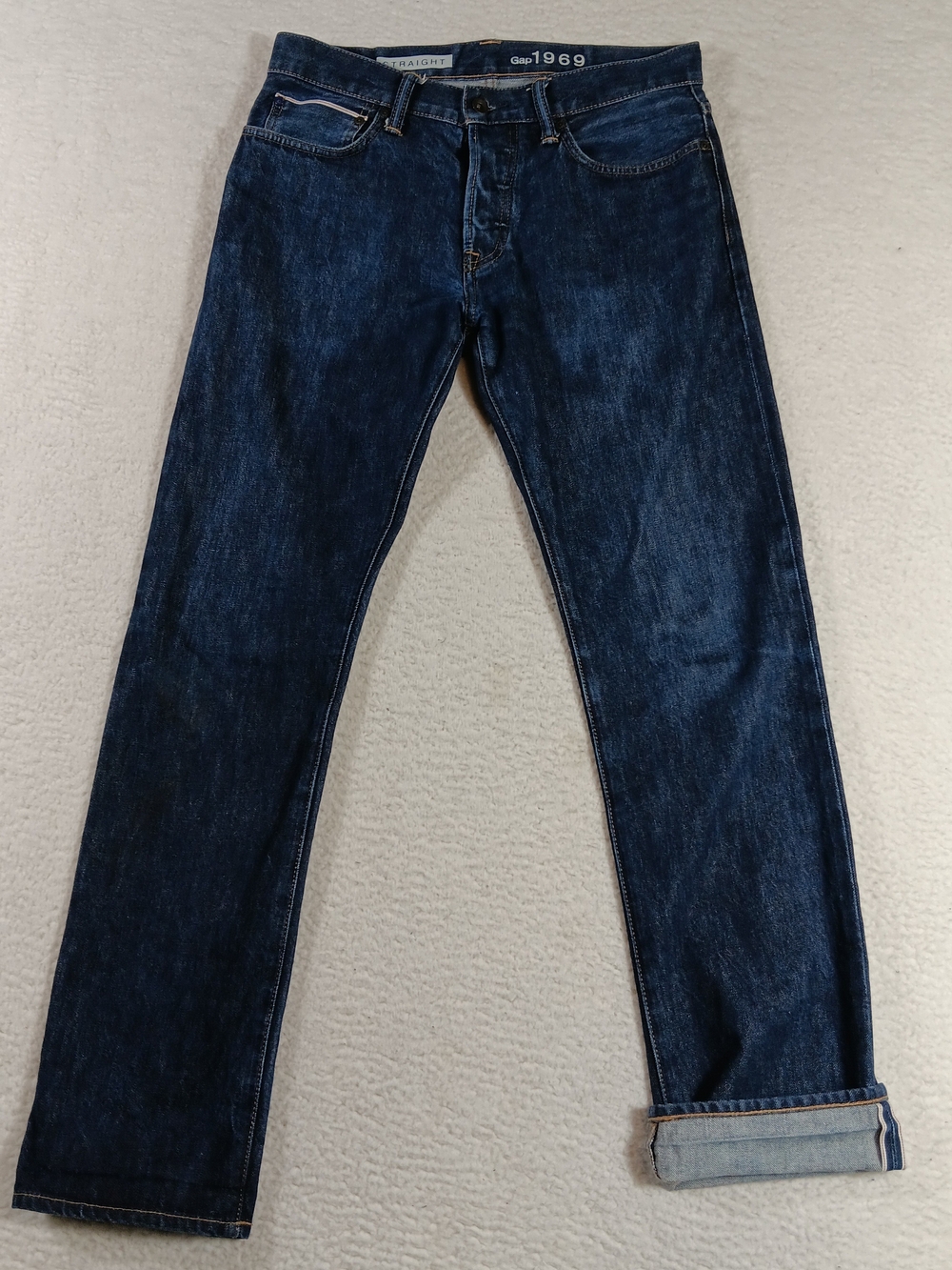 Gap 1969 Jeans Mens 31x32 Blue Selvedge Japanese Denim Straight Button Fly